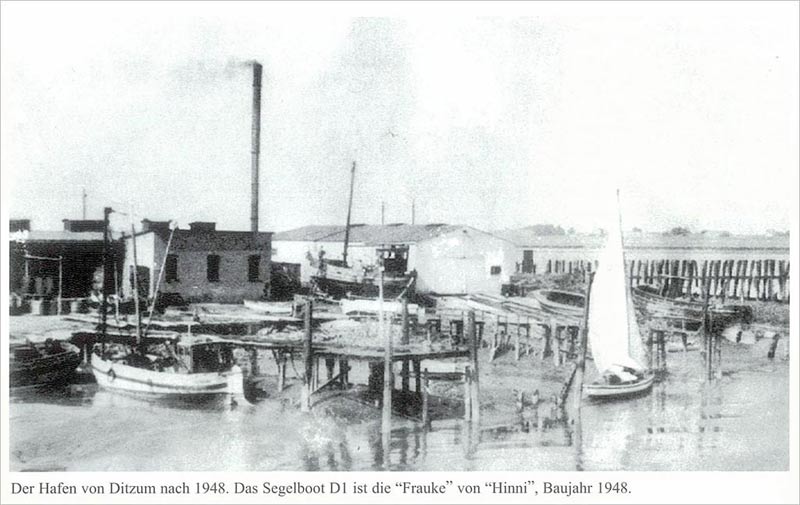 Hafen von Ditzum 1948 mit Segelboot von Hinni